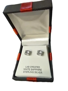 New Lab Created White Sapphire Sterling Silver Stud Earrings w/ Gift Box - Bild 1 von 6