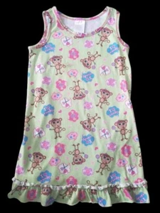 JUSTICE Green Sleeveless Monkey Print I Love Candy Nightgown Girls Size 6 6X - Picture 1 of 4