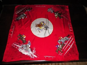 VINTAGE CASCA FOR MAGID 100% SILK SCARF RED EQUESTRIAN JUMPING HORSES 34" - Bild 1 von 7