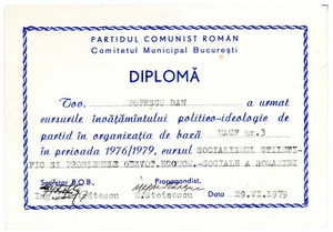 Rumänien, 1979, Vintage Abschlussdiplom der Kommunistischen Partei - PCR, Bucuresti - Bild 1 von 1