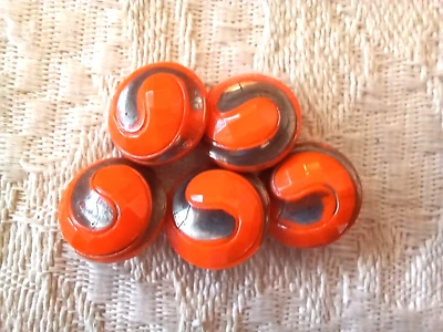 5 Small Vintage Orange Glass Shank Buttons w Silver Swirls Art Nouveau 1/2" - Image 1 of 4