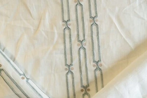 Cowtan and Tout Vivaldi, blue embroidered striped linen fabric by the yard - Picture 1 of 5