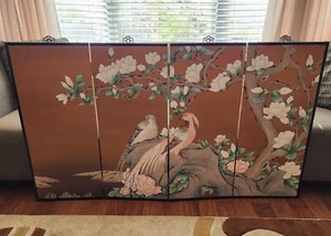 Vintage 4- Panel Chinese Birds & Flowers Folding Picture Frame - Picture 1 of 8