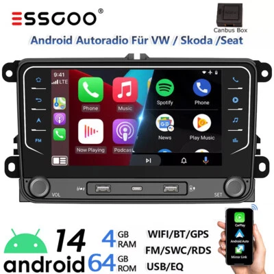4+64G Autoradio Android 14 Carplay GPS NAVI Für VW GOLF 5/6 Touran Passat Tiguan - Bild 1 von 4