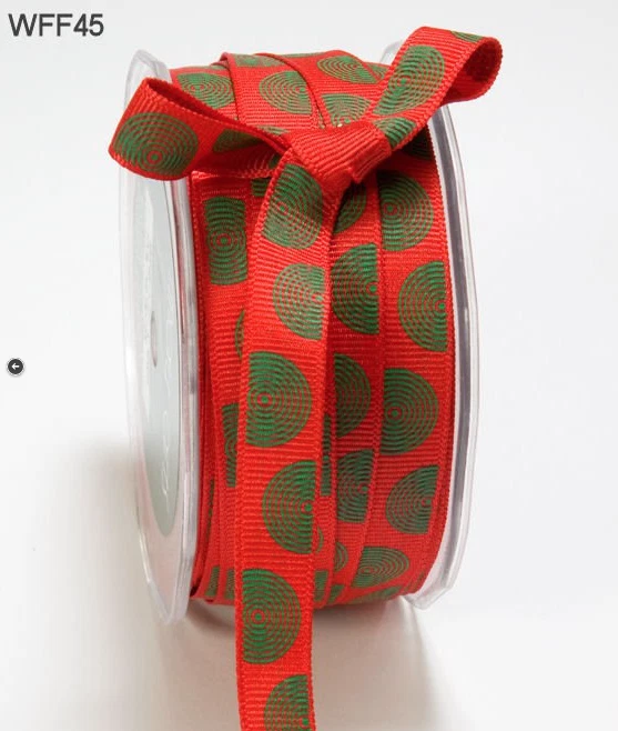 1/2"  Grosgrain Circles Ribbon - May Arts - WFF45 - Red/Green - 5 yds. - Image 1 of 1