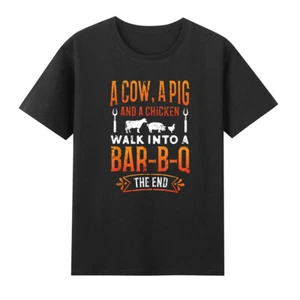 Cow Pig And Chicken Walk Into Bar-B-Q Funny Barbecue Bbq T-Shirt - Picture 1 of 3