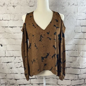 Lord Taylor Design Lab Blouse Womens Size Small P Cold Shoulder Floral Brown - Picture 1 of 6
