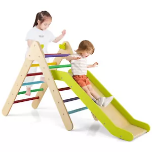 2-in-1 Triangle Climbing Set Kids indoor Wooden Triangle Climber Toy w/ slide - Picture 1 of 12