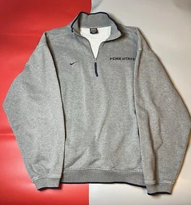 Vintage Nike Penn State Sweatshirt Mens Large Gray Navy Quarter Zip 90s Fleece - Picture 1 of 10