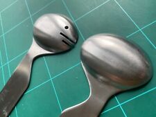 Pair Designer Stainless Steel Vintage Mid Century Salad Serving Spoons With Face