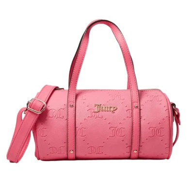 "Mini bolso de barril Juicy Couture rosa limonada tono dorado correa bandolera de 9"" x 5""" Foto 1 de 4