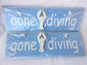2 PLAQUE GONE DIVING RUSTIC COTTAGE  BEACH HOUSE  TIKI BAR COASTAL SIGN LOT New - Picture 1 of 4