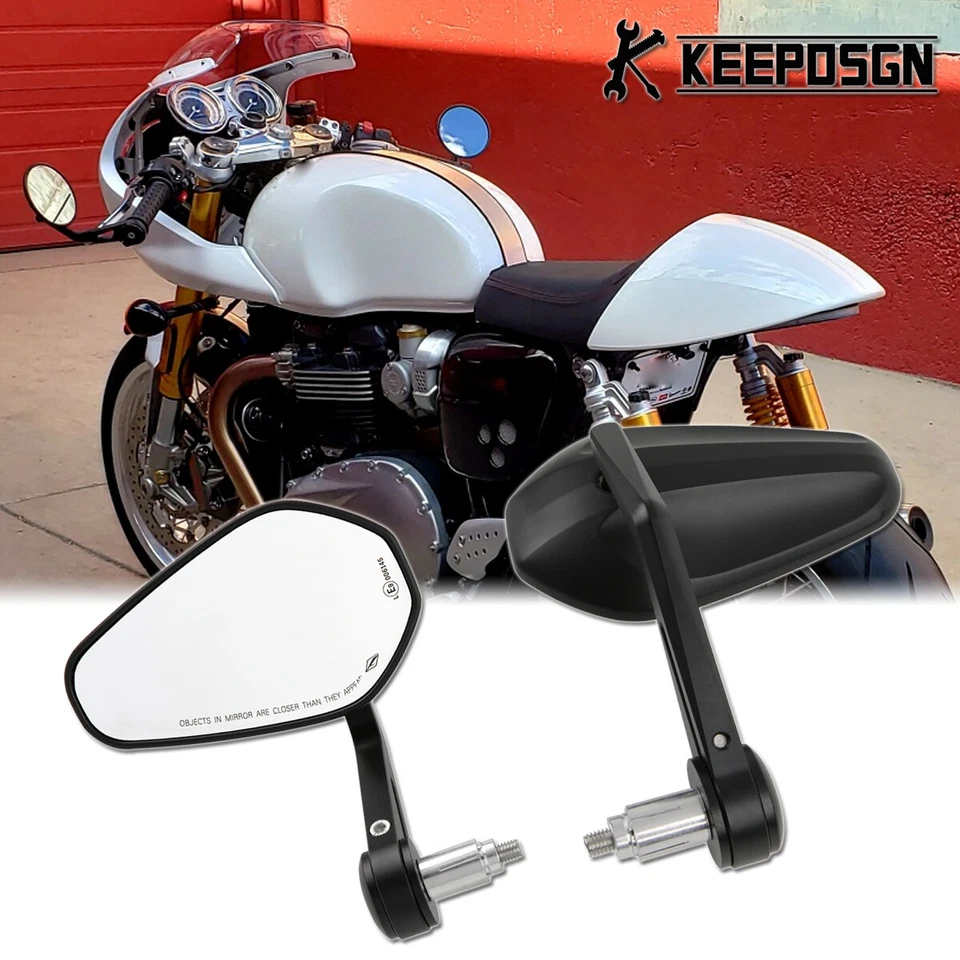 Espejos retrovisores de extremo de barra de motocicleta de 7/8" negros para Triumph Thruxton 1200R Street Triple Foto 1 de 4