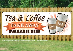 TEE UND KAFFEE ZUM MITNEHMEN PVC bedrucktes BANNER AUSSENSCHILD PVC mit Ösen 005 - Bild 1 von 1