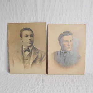 Pair Antique Photos, Family Photos Married Couple, Man Woman 19cm x 25cm - Picture 1 of 8