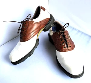 Footjoy DryJoys Golf Shoes White Brown Leather Men's Size US 8.5W - Picture 1 of 12