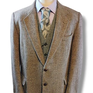 Sears Harris Tweed Mens Country Blazer Jacket Brown Size 44L Wool 2 Button Vtg - Picture 1 of 15