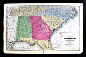 1844 Smith Map United States South Georgia Alabama Florida South North Carolina  - Picture 1 of 4