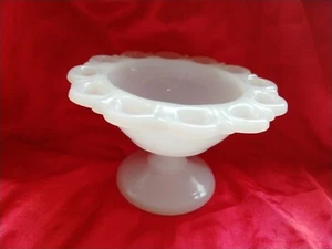 Vtg Anchor Hocking White Milk Glass Lace Edge Pedestal Candy Dish Compote 5" - Picture 1 of 9