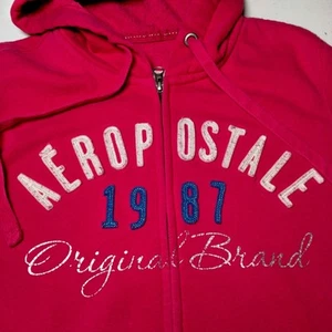 Aeropostale Hooded Sweatshirt Women Medium Hot Pink Full Zip Hoodie READ - Picture 1 of 17