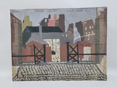 Vintage Children's Painting City Buildings Urban Architecture Folk Art Europe ? - Image 1 of 4