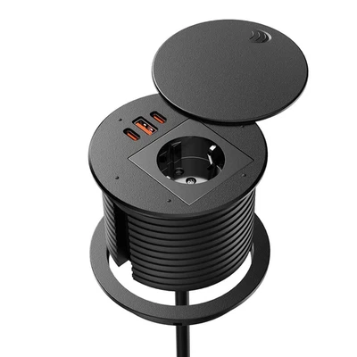 Presa a Scomparsa Con USB-C 35W E USB-A 30W, Multipresa Da Incasso Nero, Cavo Da - Immagine 1 di 4