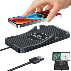 Wireless Charger Car Charging Pad Non-slip 15W 10W 7.5W Fast Charger Mount Ad... - Picture 1 of 9
