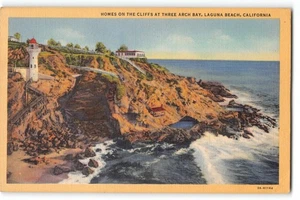 Homes on the Cliffs Three Arch Bay Laguna Beach California 1943 Postcard - Picture 1 of 2
