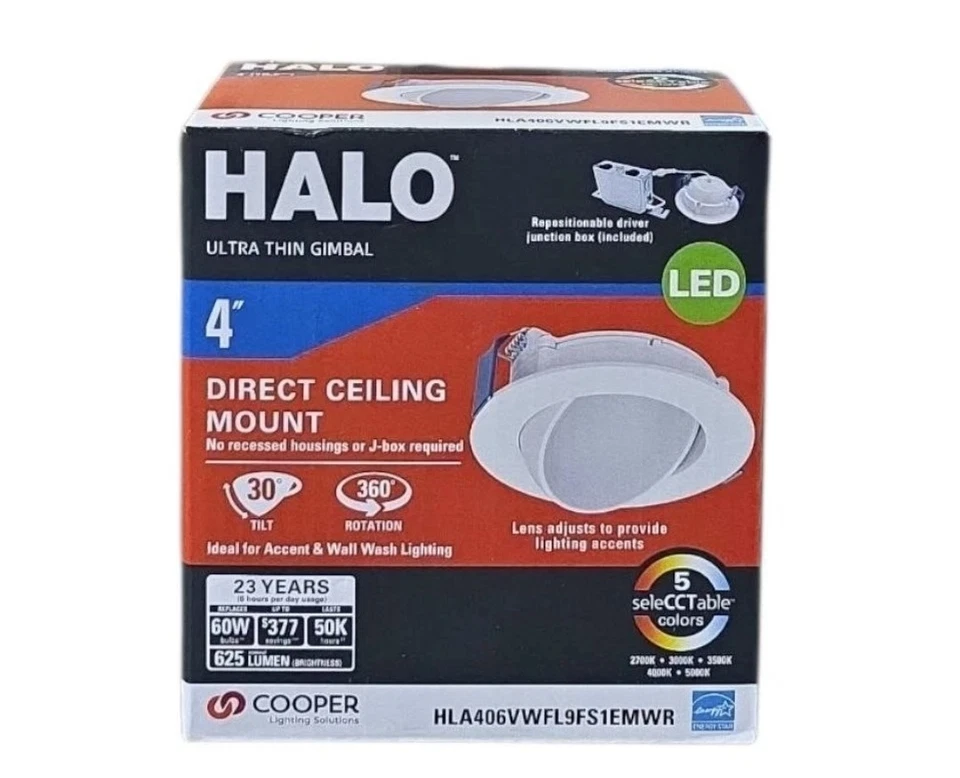 "Lote de 6 Halo HLA406VWFL9FS1EMWR 4"" ultrafino ajustable" Downlight LED para exteriores Gimbal Foto 1 de 1