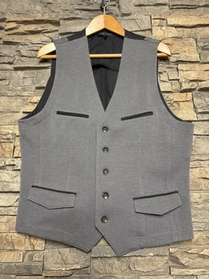 RAG & BONE Size XL Grey Black Woven Merino Wool Notch Lapel Vest Holiday Classic - Image 1 of 4