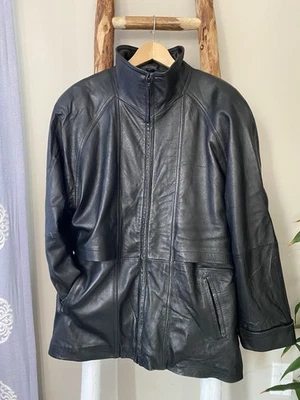 Abrigo para mujer Boundary Waters negro 100 % cuero manga larga cremallera completa talla grande Foto 1 de 4