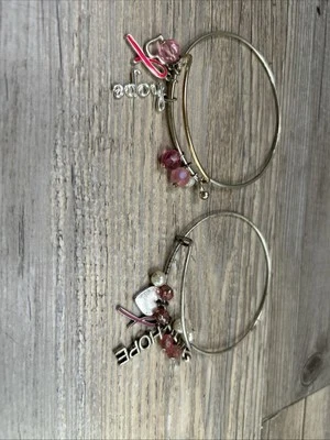 Breast Cancer Awareness Charm Bracelet By Avon Lot Of 2 Gold And Silver Tone - Image 1 of 4