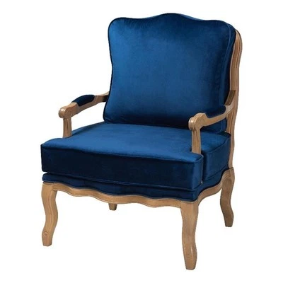 Baxton Studio Jules Blue Fabric and French Oak Brown Finished Wood Accent Chair - Image 1 of 4