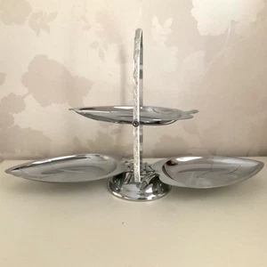 Vintage 3 Tier Folding Leaf Chrome Cake Stand - Picture 1 of 7