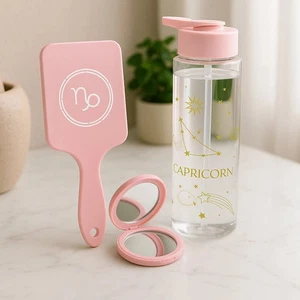 Set regalo zodiaco spazzola per capelli bottiglia d'acqua e specchio |segni astrologici design segno stellare - Foto 1 di 62