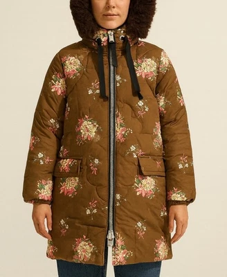 Abrigo Coach marrón invierno acolchado estampado floral Foto 1 de 4