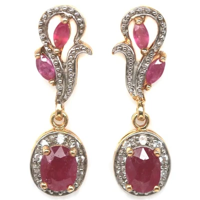 Thailändische Handgefertigte 6 x 8 mm Rote Rubin- Und Weiße Zirkon-Ohrringe - Bild 1 von 4