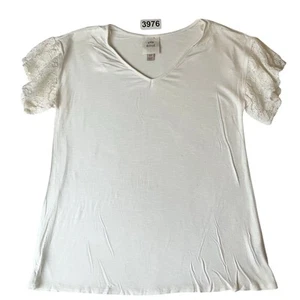 Knox Rose Women Blouse size XS White ShortSleeve Lace Sleeve V-neck Basic - Picture 1 of 9