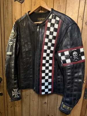 Rare VTG Genuine Vanson USA Checkered Strip Leather Motorcycle Moto Jacket - Image 1 of 4
