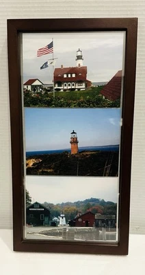 Wooden Framed Lighthouse Photos Original Nautical Prints Art Home Decor 16.5x9 - Image 1 of 4