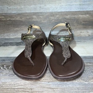 Michael Kors Womens Sandals MK Plate Thong Brown Leather Size 9 M - Picture 1 of 14
