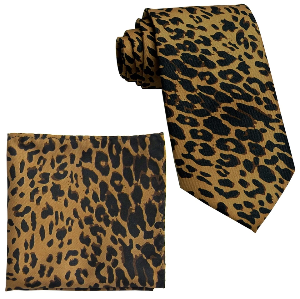 Nuevo Poliéster Leopardo Animal Estampado Formal Fiesta Ocasión Cuello Corbata y Pañuelo Marrón Foto 1 de 3