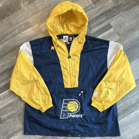 Vintage 90s Indiana Pacers Logo Athletics Windbreaker Half Zip Hooded Jacket L Cover