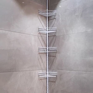 4 Tier Metal Bathroom Telescopic Corner Shower Shelf White - Picture 1 of 2