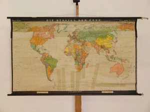 Staaten der Erde kleine Weltkarte politisch 1964 Schulwandkarte Wandkarte 139x83 - Bild 1 von 2