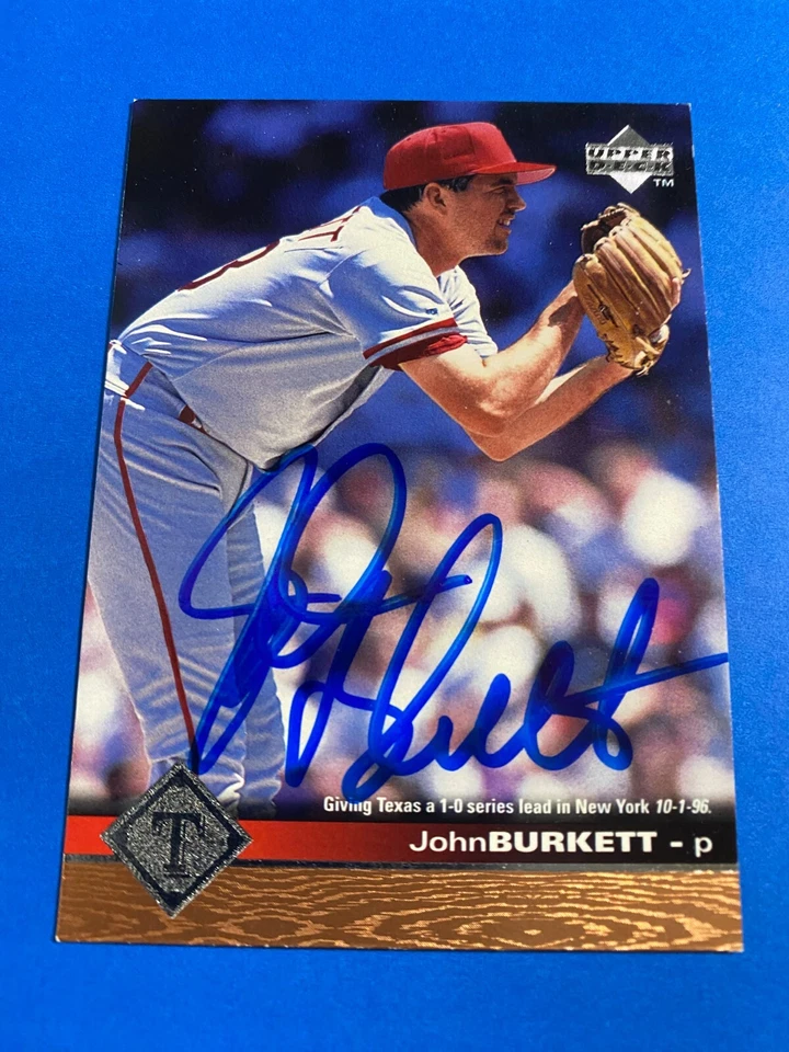JOHN BURKETT 1997 UPPER DECK AUTO SIGNED TEXAS RANGERS GIANTS ATLANTA BRAVES - Image 1 of 2