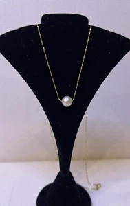 14K Yellow Gold Chain Floating REAL Cultured Pearl Pendant Necklace 17.5” - Picture 1 of 7