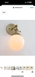 Golden Wall Light Sconce Mid Century Industrial Matte Globe Glass Wall Light - Picture 1 of 7