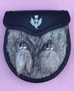 Jungen Halb Kleid Kilt Sporran grau Hase Sporran mit Distel Abzeichen Vorderseite - Bild 1 von 2