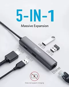 Anker 5-in-1 USB C Hub Adapter 4K HDMI,Ethernet Port,USB 3.0 for Laptop/Tablet - Picture 1 of 7